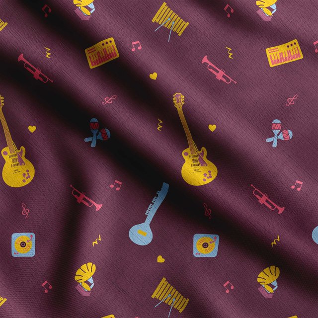 Soimoi Musical Instruments Print,Cotton Poplin, Sewing Fabric Sold by The Yard 42 Inch Wide,Sewing Craft Quilting/Quilt Making Fabric, Wine