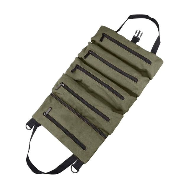 Multipurpose Rolling Canvas Tool Organizer Bag for Storage and Camping Gear with Hanging Zipper Compartments