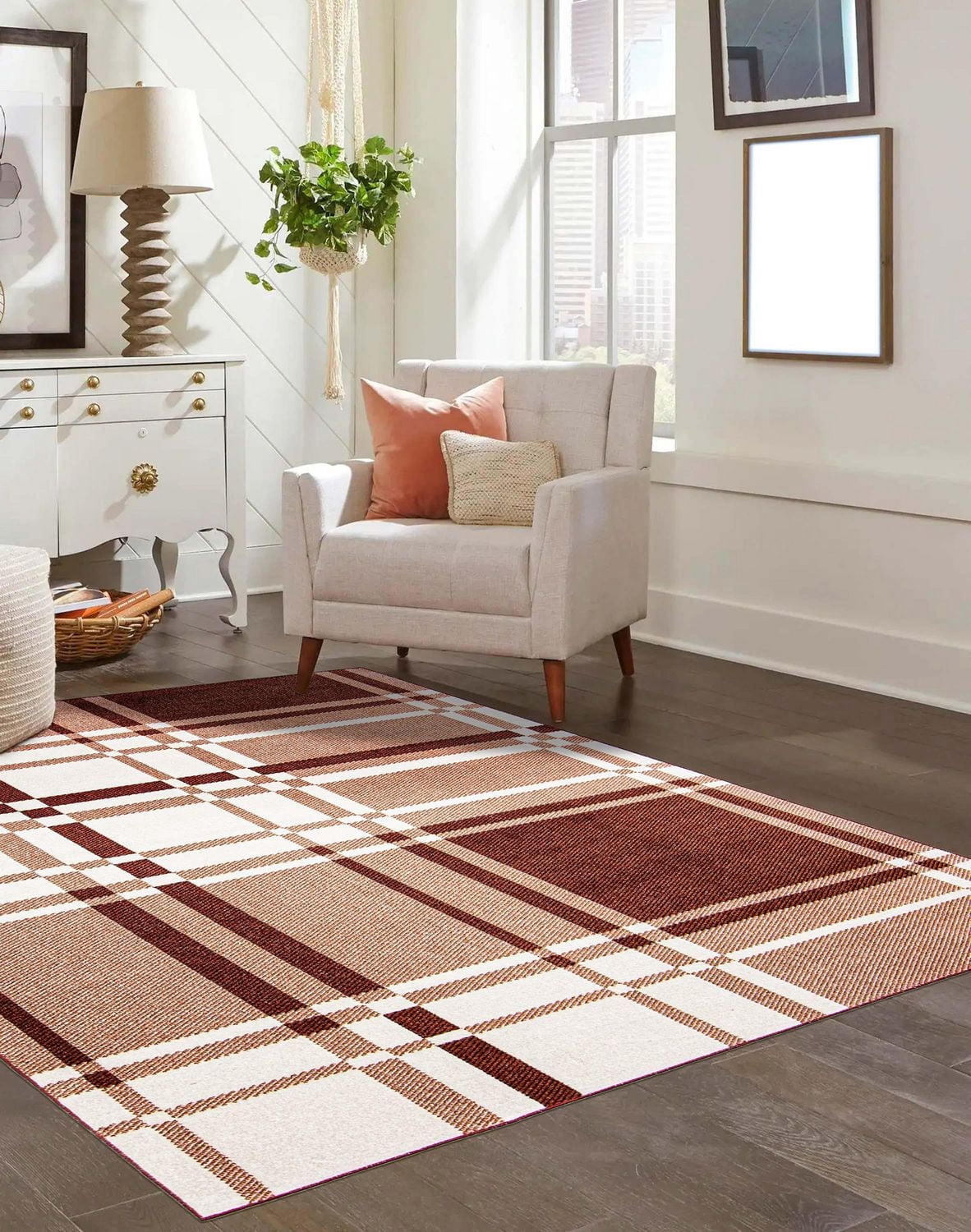 Tapis Lavable ECARPET à Carreaux pour Chambre, Salon, Chambre d'Enfant, Couloir