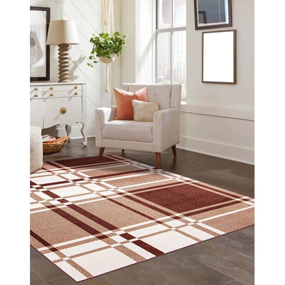 Tapis Lavable ECARPET à Carreaux pour Chambre, Salon, Chambre d'Enfant, Couloir