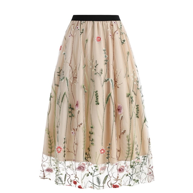 Birdeem Womens Spring and Summer New Retro Slim Mesh Embroidery Half-Body Skirt