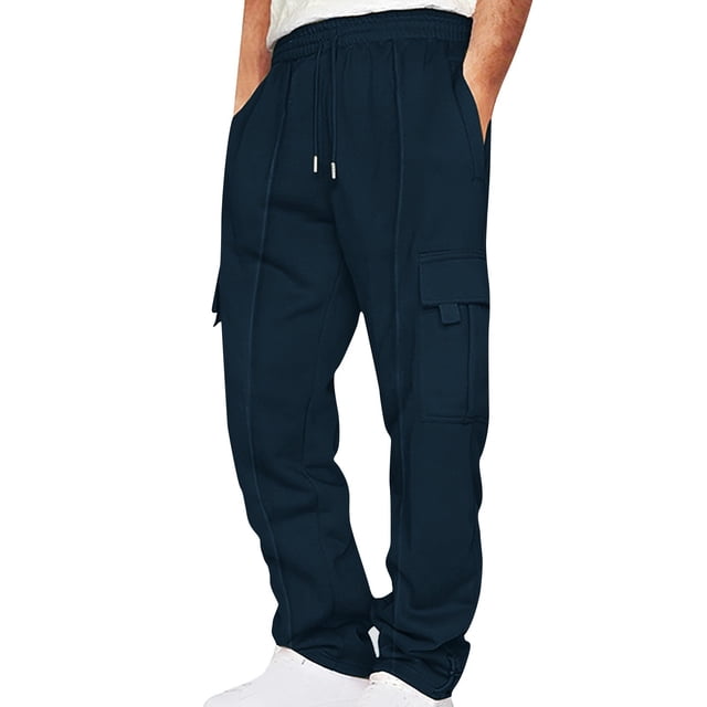 Amzcrzy Cargo Pants for Men Men Solid-Color Loose Drawstring Elastic Waist Multi-Pocket Workwear Sports Pants Sweatpants for Men Men's Pants Men's Sweatpants Track Pants Men Men's Cargo Pants