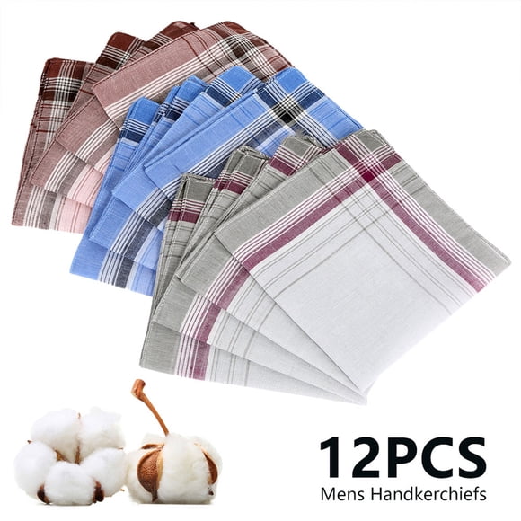 12 Pcs Mouchoirs pour Hommes, Willstar Doux 100 % Coton Poche Carrée, Ensemble-Cadeau de Mouchoirs pour Hommes Mouchoirs à Carreaux Multicolores Excellente Idée de Cadeau pour la Fête des Pères, Mode et Classique