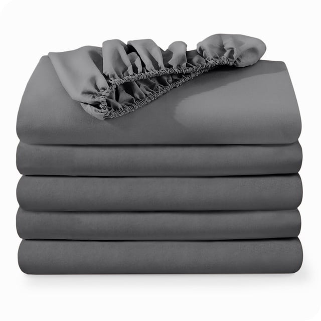 Bare Home 5-Pack Fitted Sheets - Premium 1800 Collection - Ultra-soft - Deep Pocket - Full, Gray