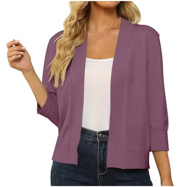 CFLVAEK Womens Fall Cover Ups Casual 3/4 Sleeve Knitted Sweaters Loose Fit Solid Cardigans Lightweight Open Front Bolero Shrugs