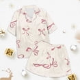 thumbnail image 3 of Hiiyo 2 Piece Pajamas for Girls Bow Print Short Sleeve Button Shirt Shorts Pajama Set, 3 of 4