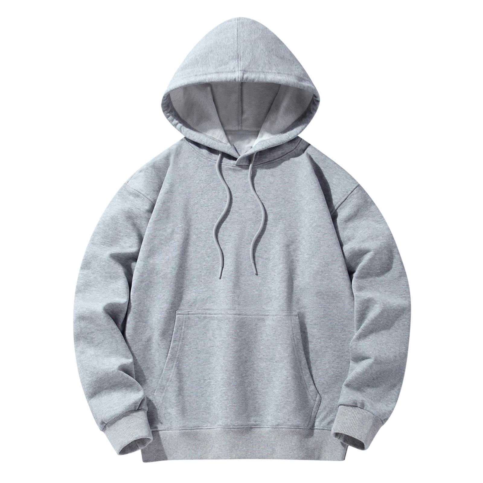 Yuyuzo Mens Hoodies Solid Color Long Sleeve Fashion Pullover Tops Drawstring Sweatshirt with Pocket