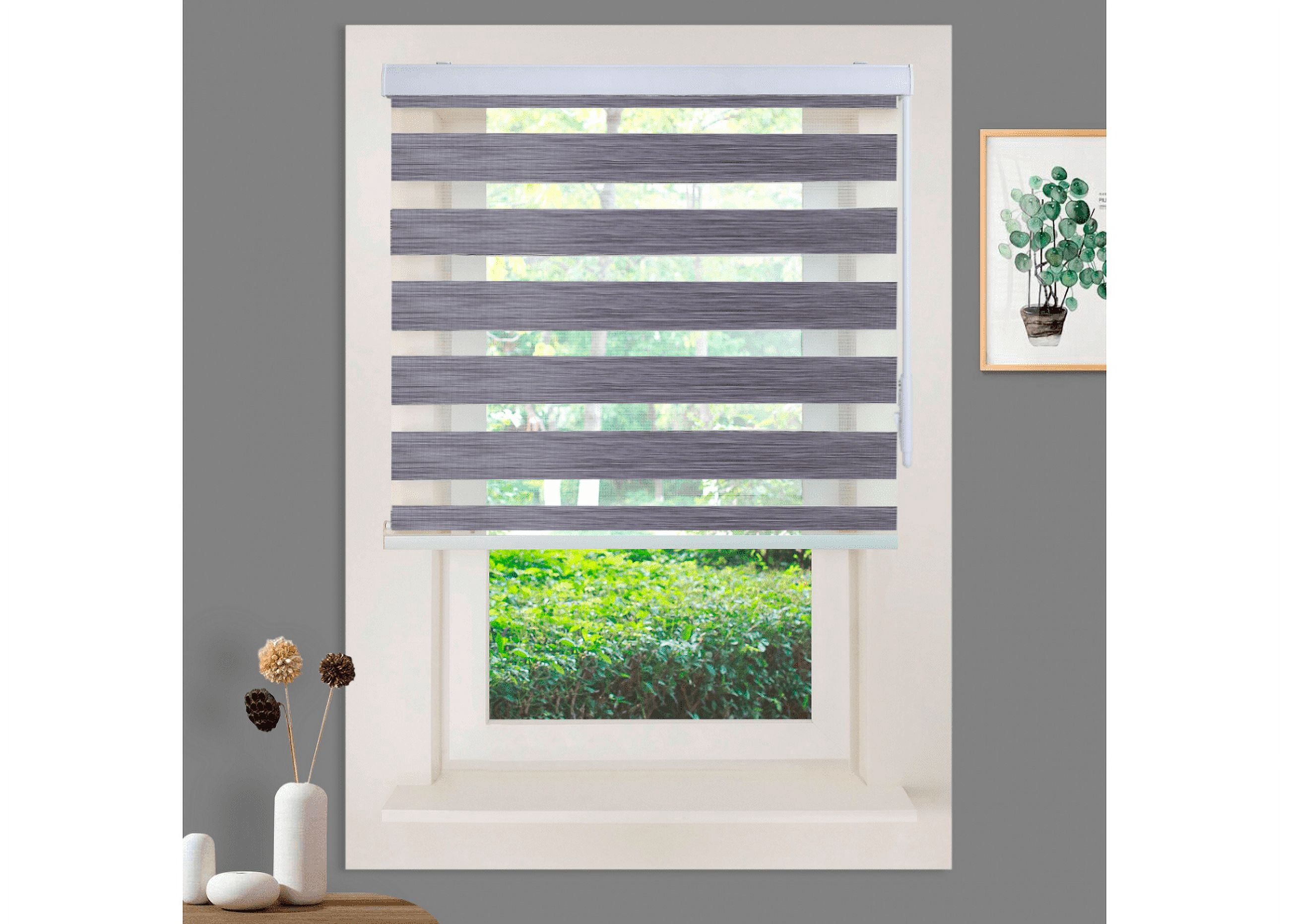 WYMO Zebra Blinds 47 x 96 INCH - Sheer Horizontal Blinds and Shades for Daytime and Nighttime - Light Filtering Roller Shades for Windows - Blue Grey - Manual Control Stick