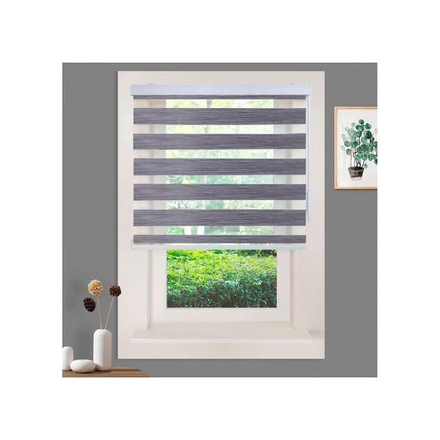 WYMO Zebra Blinds 58 x 96 INCH - Sheer Horizontal Blinds and Shades for Daytime and Nighttime - Light Filtering Roller Shades for Windows - Blue Grey - Manual Control Stick
