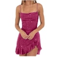 thumbnail image 1 of Tumotour Robes d'Invité de Mariage pour Femmes Été Camisole Formelle Longueur Genou Paillettes Robes Brillantes Bretelles Spaghetti Col Rond Robes de Fête Mini Robe pour Sortir Boîte de Nuit Rendez-Vous Festivals, 1 of 5