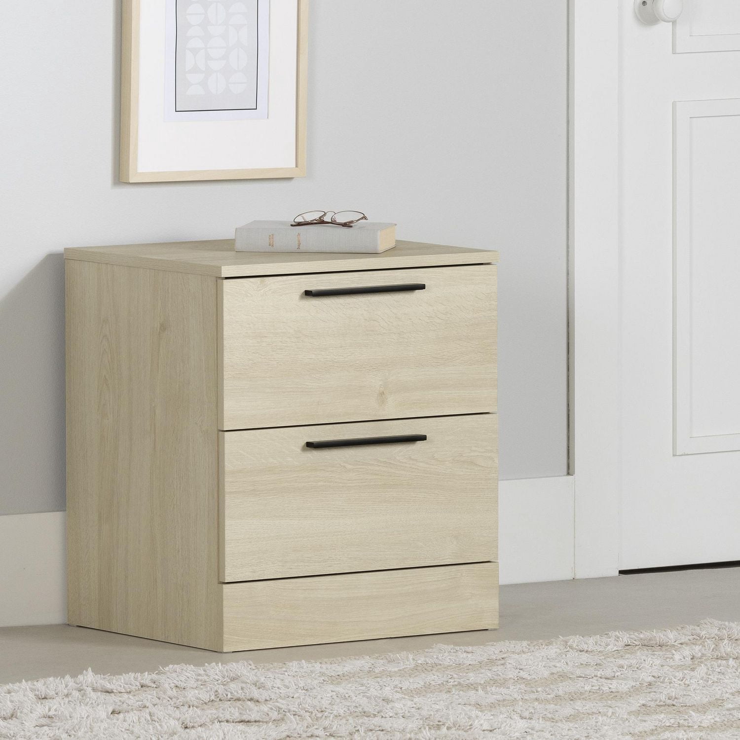 South Shore Step One Essential 2-Drawer Nightstand for Adult, in Bleached Oak