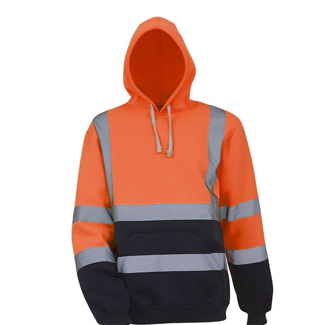VEKDONE Safety Reflective Tops for Men High Visibility Work Reflective Construction Hooded Sweatshirts Waterproof Drawstring Hoodie with Pocket