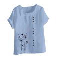 thumbnail image 4 of Jusqu'à 50 % de Rabais Horkkom Hauts Grande Taille pour Femmes Été Décontracté Chemises en Lin à Manches Courtes Col Rond Imprimé Floral Blouses Amples, 4 of 4