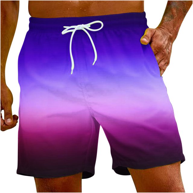 FAIWAD Mens Gradient Shorts Quick Dry Elastic Waist Beach Shorts Workout Sports Lightweight Sweatpant