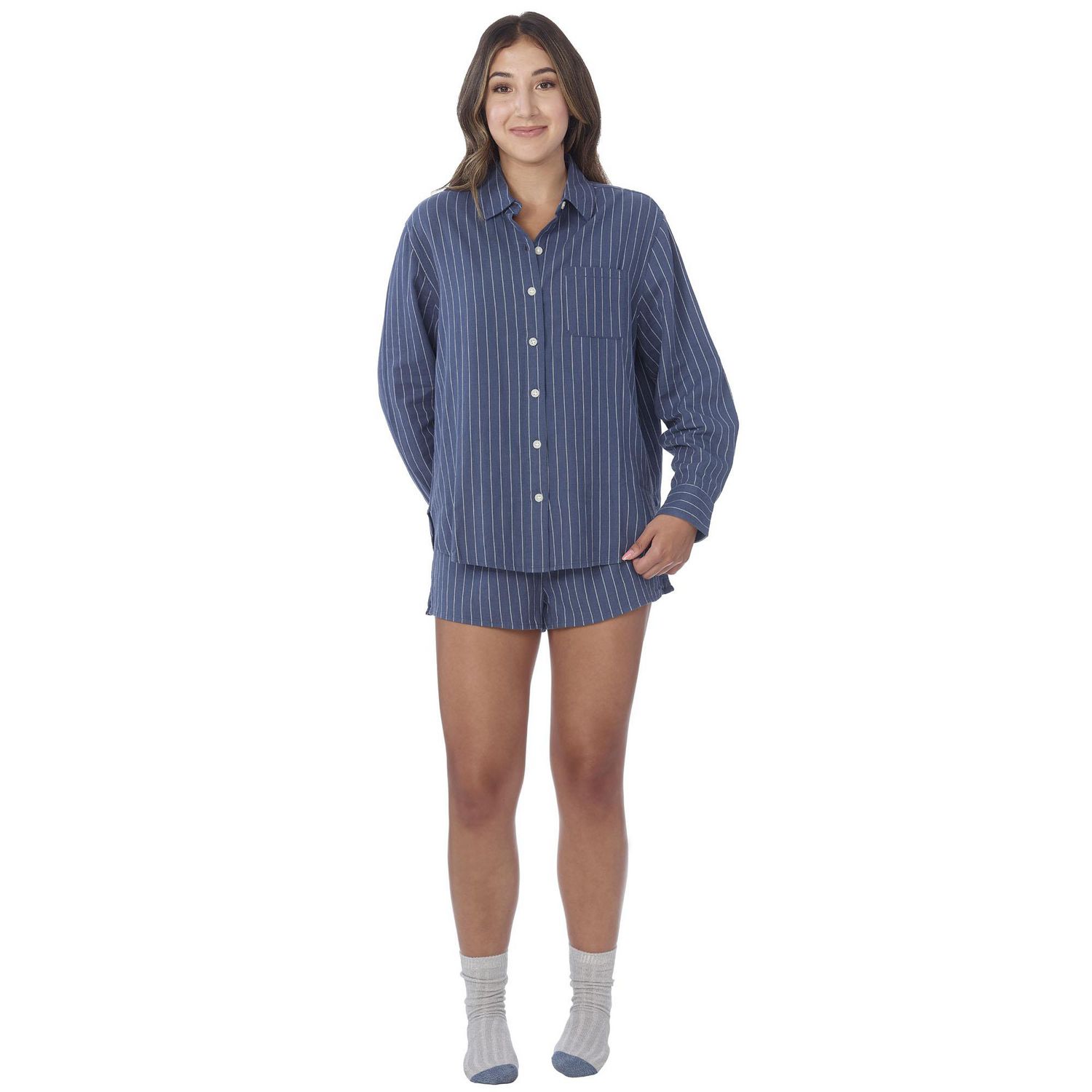 Secret Sleep Flannelette Oversize Pinstripe Shirt