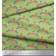 thumbnail image 2 of Soimoi Green Moss Georgette Fabric Check & Fox Folk Art Printed Fabric 1 Yard 42 Inch Wide, 2 of 5