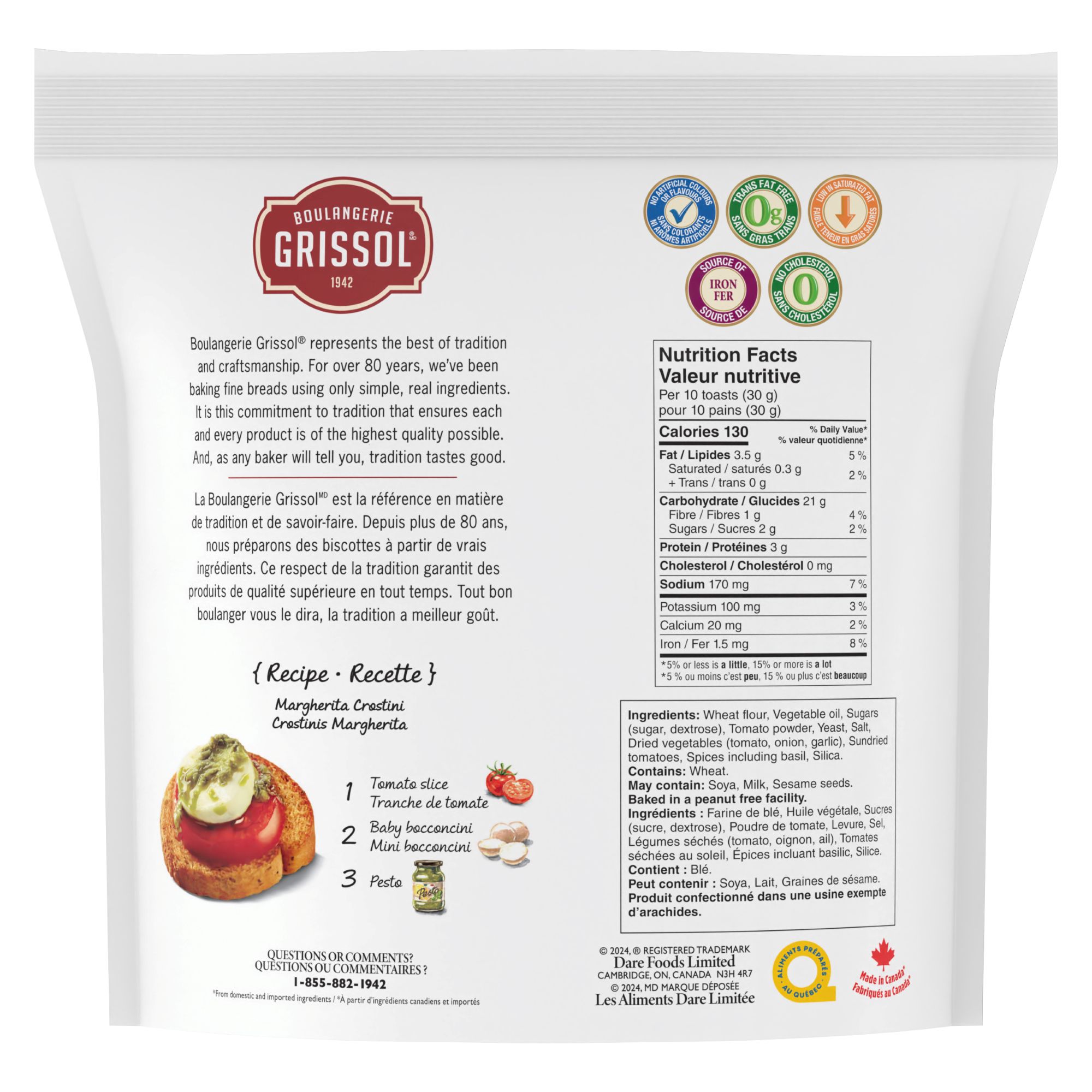 Boulangerie Grissol Baguettes Tomates & basilic format familial, 220g