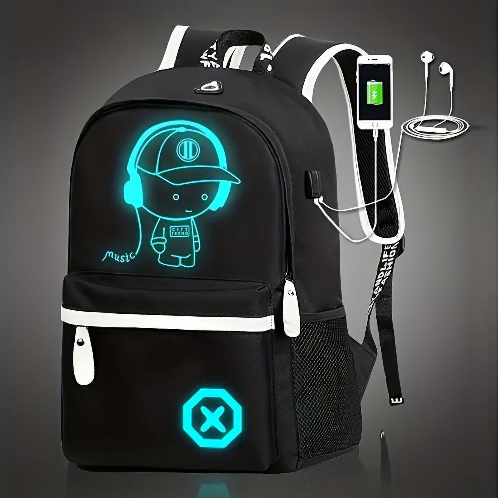 AIGIA Men Women School Backpack Luminous School Backpack Waterproof Book Bag USB Charging School Bag