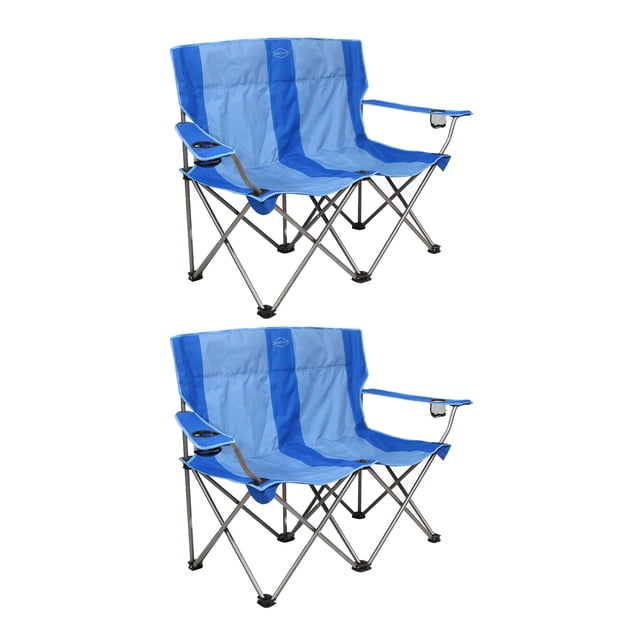 Kamp-Rite Double Folding Portable Camp Chair with Cupholders, Blue (2 Pack)