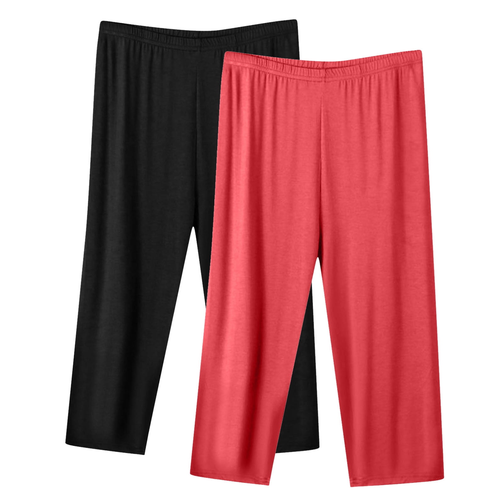 MeetoTime 2 Pack Womens Pajama Pants Capri Sleep Lounge Pants Elastic Waist Plus Size Capris S-5XL