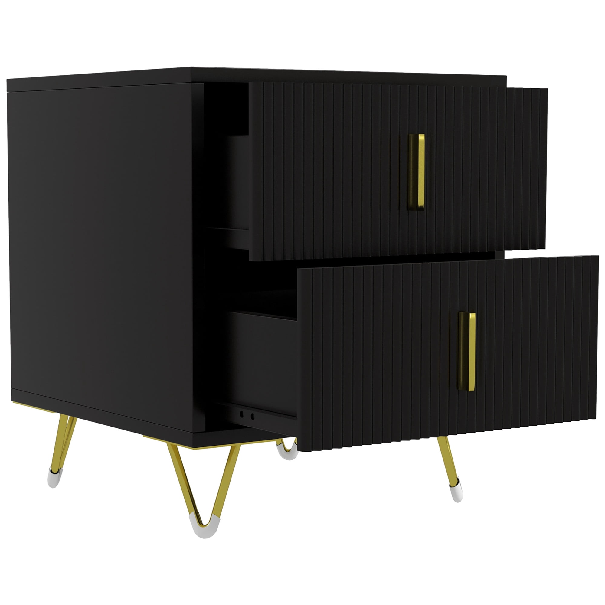 CoSoTower Bedside Table, Modern Nightstand with 2 Drawers, Side End Table with Metal Legs for Living Room, Bedroom, Black