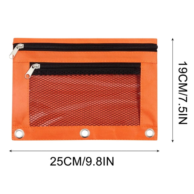 Double Zipper 3-Ring Binder Pencil Pouch with Clear View Window - Oxford Cloth Organizer for Pens, Pencils, and Markers Easy Attachment - Durable and Portable Storage