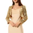 thumbnail image 1 of INSPIRE CHIC Boléro Court Ouvert Sans Col à Paillettes à Manches Longues Décontracté pour Femme G Or, 1 of 7