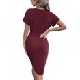 thumbnail image 2 of Basique V Cou Casual Robe à Manches Courtes Ceinturée Robe de Bureau Couleur Unie Parti Mini Robes Slim Robe Moulante Robe, 2 of 9