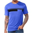 thumbnail image 1 of Men Oversized T Shirts Casual Loose Short Sleeve Crew Neck Tee Shirt Striped Color Block Tops with Pocket, 1 of 4
