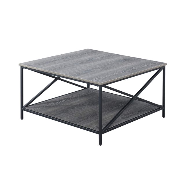 Convenience Concepts Tucson Table Basse Carrée en Métal Noir, Fini Bois Gris