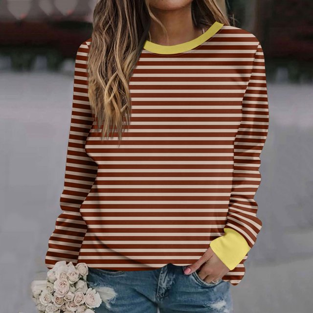 RXIRUCGD Chandails en Molleton Décontractés d'Hiver Sans Capuche à Manches Longues Col Rond Imprimé Ample pour Femmes, Café, Taille : 4TG