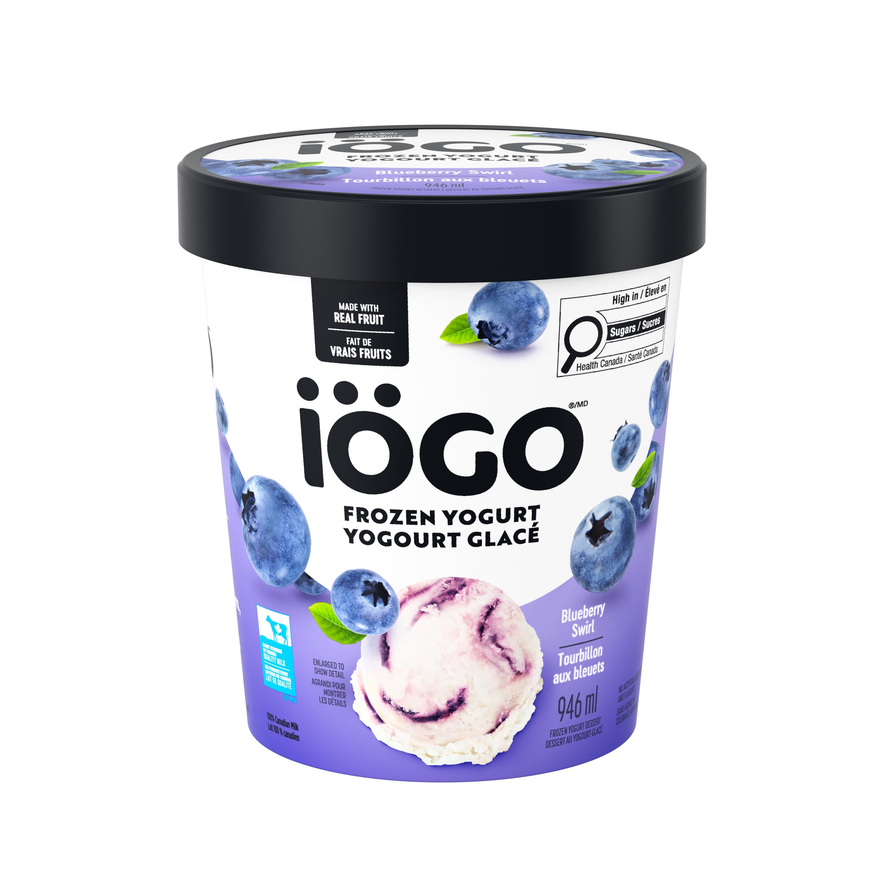 IÖGO Yogourt glacé Tourbillon aux bleuets, vanille avec tourbillon de fruits 946ml