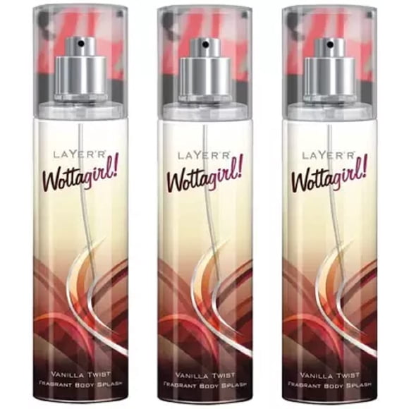 Layer'r Wottagirl Vanille Torsadée Combo Éclat Corporel Parfumé pour Femmes - 3x 135ml / Fragrance Féminine - Fragrance Liquide Longue Tenue / Idéal pour un Usage Quotidien / 3x 4.5 Fl.oz.