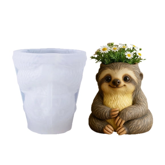Moule en Silicone pour Pot de Fleurs Paresseux, Moules de Pot de Jardinière en Résine Époxy Animale 3D, Moule en Béton, Ciment, Argile et Plâtre pour Déco Maison, Moule Porte-Bougie, Moule pour Porte-Stylo, Contenants et Récipients pour Bijoux