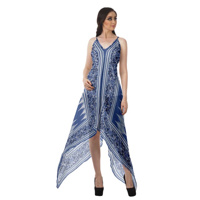 Moomaya Robe à Ourlet Asymétrique pour Femmes, Robe à Bretelles Spaghetti à Dos Nu avec Mouchoir