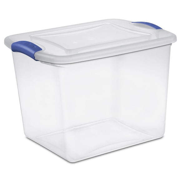 Sterilite 26 Liter Latch Box, Small Clear Plastic Storage Bin with Lid, Blue Latch