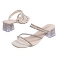 thumbnail image 2 of Womens Sandals Rhinestone Strappy Block Low Heeled Square Toe Clear Chunky Heels Open Toe Two Ways Wearing Slide Summer Dress Shoes Beige, 2 of 7