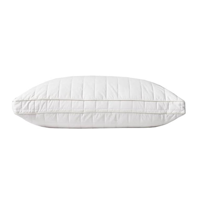 Sleep Comfort Wool Pillow - Queen size bed pillow, featuring a 100% cotton quilted cover with a 300 thread count. The pillow has a dual-chamber design with a wool fiber outer layer and a polyester micro-gel inner core for breathable, hypoallergenic support. Ideal for natural temperature and humidity regulation, suitable for all seasons.