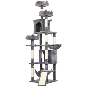 CoSoTower 76" Large Cat Tree for Indoor Cats with 8 Scratching Posts, 3 Plush Beds, 2 Hammocks, 2 Large Condos, Ramp, Dark Grey