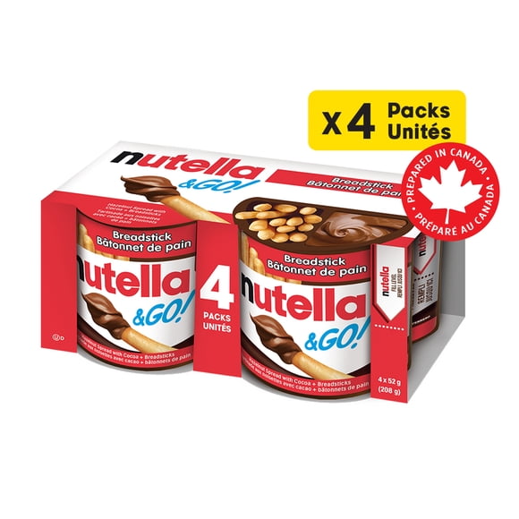 NUTELLA & GO! Hazelnut And Cocoa Spread With Breadsticks, Snack Packs, Perfect Bulk Snacks for Kids 4x52g