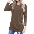 thumbnail image 1 of Timegard Womens Tops Crewneck Long Sleeve Button Solid Color Comfy Blouse Fall Dressy Casual Tunic Tops, 1 of 6