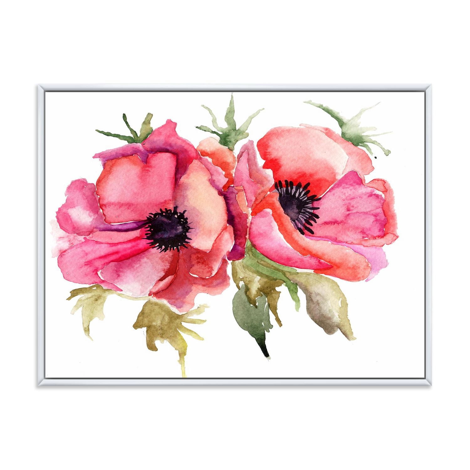 Designart Fleurs de pavot stylisées ART MURAL À CADRE FLOTT