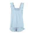 thumbnail image 4 of Yuyuzo Womens Pajama Sets 2 Piece Ruffle Loose Casual Outfits Square Neck Cami Tunic Top Wide Leg Shorts, 4 of 7