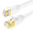 thumbnail image 1 of Tianle Flat Cat8 Ethernet Cable, 26AWG Cat 8 Network Internet Lan Cable High Speed 40Gbps 2000Mhz SFTP RJ45 Gold Plated Connector for PC, Router, Switch, Modem, TV, PS5 (White, 30M/98FT), 1 of 8
