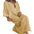 thumbnail image 2 of CHUANK Robe Maxi Ample à Manches Longues en Coton et Lin pour Femmes, Grande Taille, Unie, Boutonnée, 2 of 3
