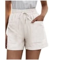 thumbnail image 2 of Jsaierl Shorts for Women Cotton Linen Drawstring Elastic Waisted Straight Wide Leg Lounge Shorts Comfy Solid Color Shorts Plus Size Shorts with Pocket, 2 of 5