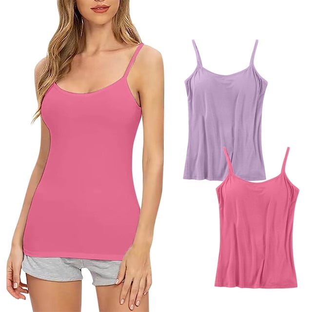 Timegard Camisoles 2 Pcs pour Femmes avec Soutien-Gorge Intégré Grande Taille Col Rond Respirantes Confortables Extensibles