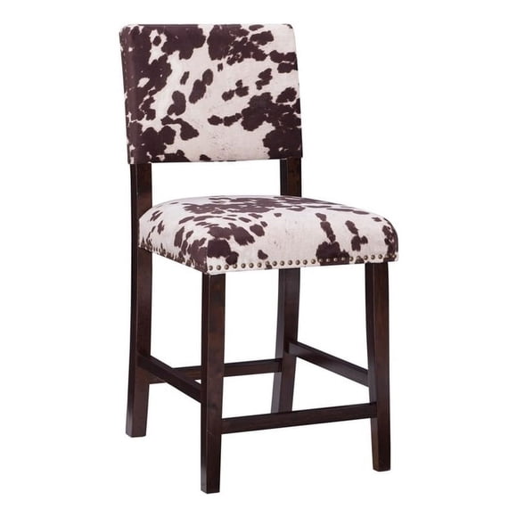 Linon Corey 24" Wood Cow Print Counter Stool in Brown