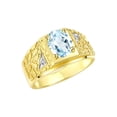 thumbnail image 3 of RYLOS Men's Rings 14K Yellow Gold Designer Nugget Ring Oval 9X7MM Gemstone & Diamonds  Aquamarine March Birthstone Rings For Man Size 9, 3 of 7