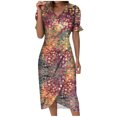 thumbnail image 2 of Lenago Summer Plus Size Summer Dresses Dress For Womens Summer Floral Printed Irregular Hem Dress V Neck Short Sleeve Button Dresses Party Beach Dresses on Clearance, 2 of 5